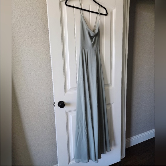 Lulus Romantically Speaking Sage Green Cowl Lace-Up Maxi Dress XS - Picture 5 of 7